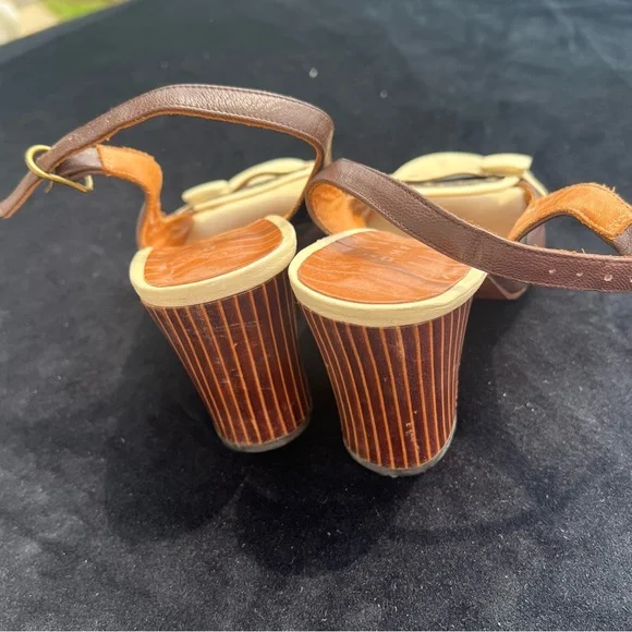 Chie Mihara Vintage Style Leather Slingback Block Heel Shoes Size 38.25 or US 7 - Picture 4 of 8